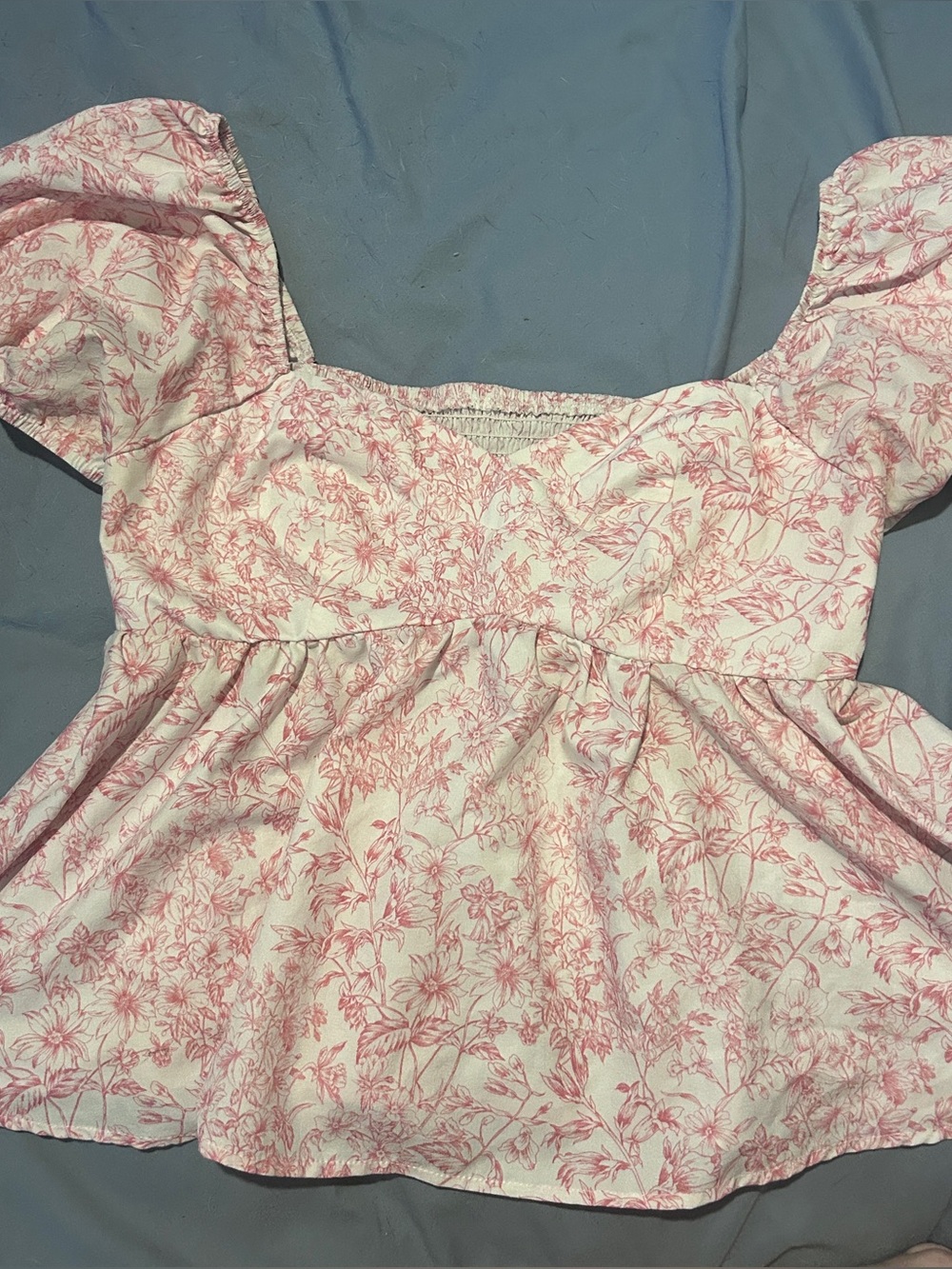 SHEIN Pink Floral Puff-Sleeve Peplum Tunic